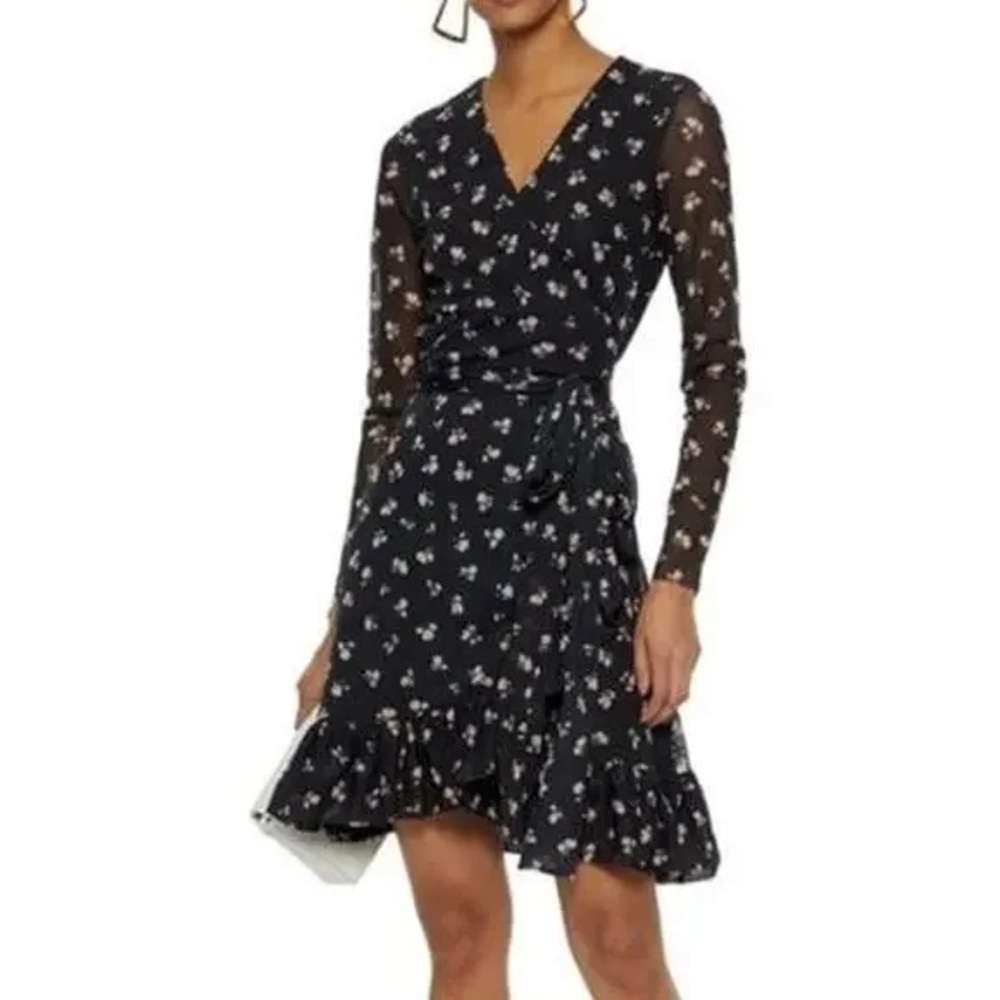 Ganni Black Floral Long Sleeve Dress